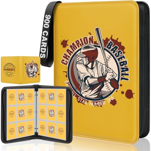 Baseball Card Binder - 900 Card Capacity with 50 Sleeves - Yellow