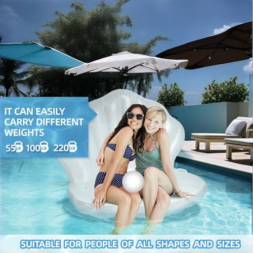 Pearl White X-Large Thickened Giant Seashell Pool Float with Pearl Ball