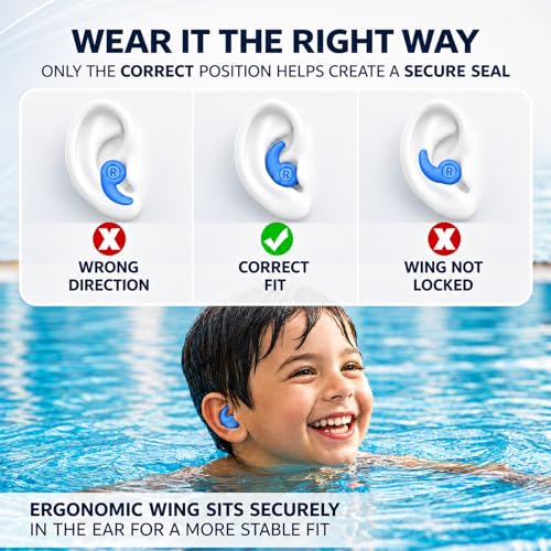Kids Waterproof Silicone Swimming Ear Plugs - Reusable, Comfortable for Ages 4-12