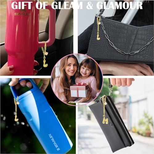 Gold Bubble Letter T Charm for Water Bottles and Bags - Initial Pendant