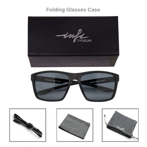 INFI Fishing Polarized Sunglasses for Men Driving Running Golf Sports Glasses Square UV Protection Designer Style Unisex (Matte Black/Smoke Lens)