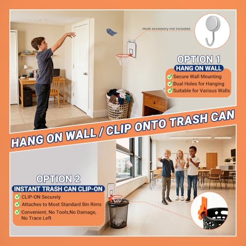 Mini Basketball Hoop Trash Can Set, Clip-On for Office Desk with