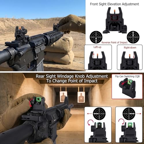 DOPETANE Flip Up Fiber Optic Sights for Rifle - Red & Green Polymer Backup Sights