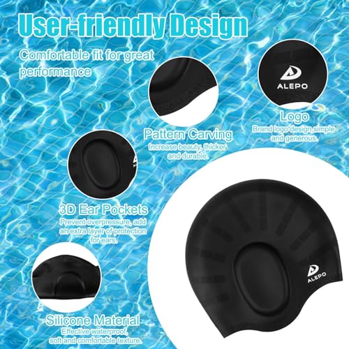 Alepo Kids Swim Cap 2 Pack Rose Red & Purple, 3-8/8-15 Years, Durable Silicone with 3D Ear Pockets
