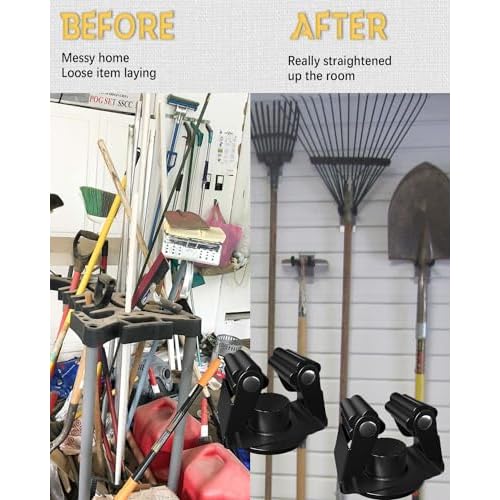 Magnetic Broom Holder, Steel Mop Mount No Drilling Magnetic Holder for Garage Tools, Anti-Slip Utility Mount for Garage, Kitchen, Laundry Tools Organizer and Management - 5 Pack/Black