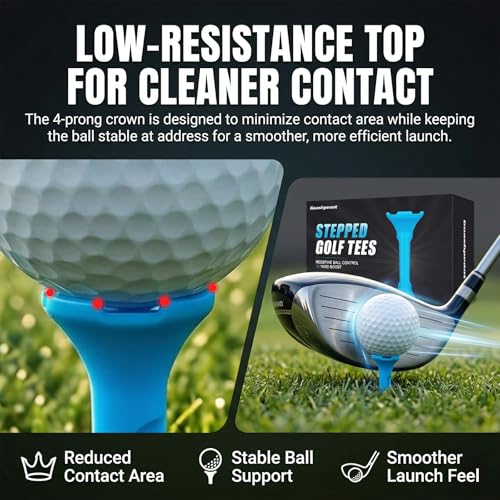 Stepped Golf Tees - 110 Count Plastic Tees, 4-Prong Top - Sky Blue