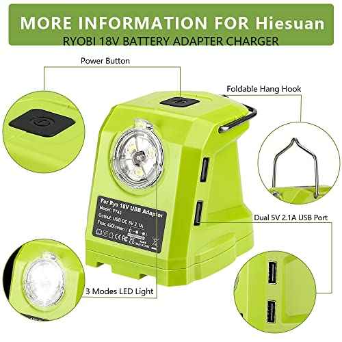 Portable Flashlight for Ryobi 18v Battery, 420lm LED Work Light with 2 USB Ports, 3 Light Modes and Foldable Hang Hook, Worklight Outdoor Camping Lantern for Emergency