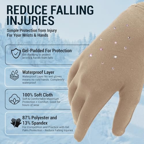 Beige Figure Skating Gloves with Gel Wrist Support - Medium