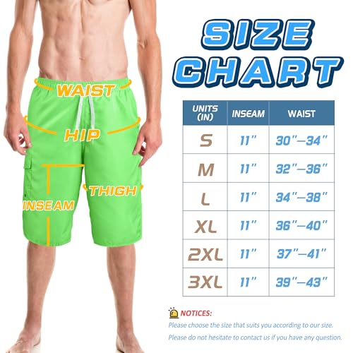 Men's Quick Dry Swim Trunks with Mesh Lining - 3X-Large Green