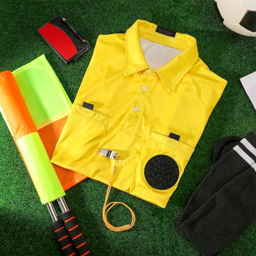 Soccer Referee Kit - Yellow Shirt, Whistle, Socks & Flags - Small