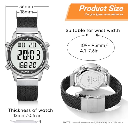 Pedometer Watch for Walking - Waterproof Step Counter, Black