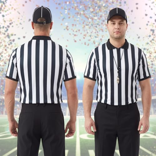 Referee Shirt Set for Men & Women - Large, 4-Piece Uniform with Whistle, Cap & Penalty Flag