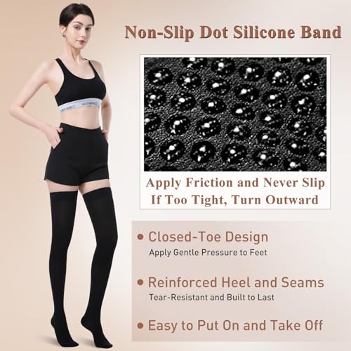 Myshear Medical Compression Stockings Thigh High Support Socks Black Large 20-30 mmHg