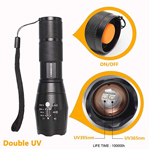 DARKBEAM UV 365nm and 395nm Light Wood's lamp Blacklight Ultraviolet Flashlight LED Portable Mini Handheld Torch, Detector for Dog Urine Pet Stains Anti-counterfeiting Identification, Resin Curing