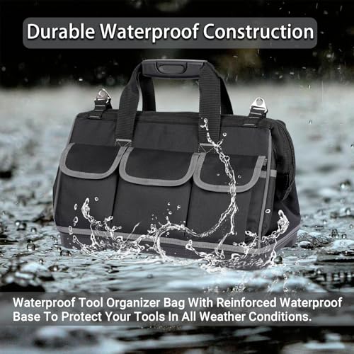 Heavy-Duty Tool Bag with 16 Pockets, 16-Inch Waterproof Tool Organizer with Reinforced Base, Adjustable Shoulder Strap, Ideal for Electricians, Carpenters, DIY Projects, Father's Day Birthday Gift