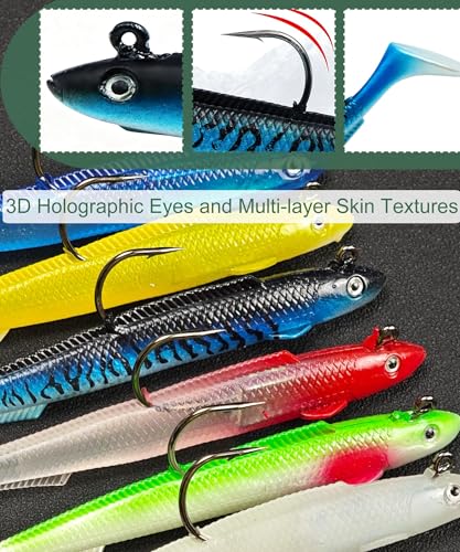 Pre-Rigged Paddle Tail Swimbaits Set - 6 Inch, 6 Colors, 1oz Bass Lure