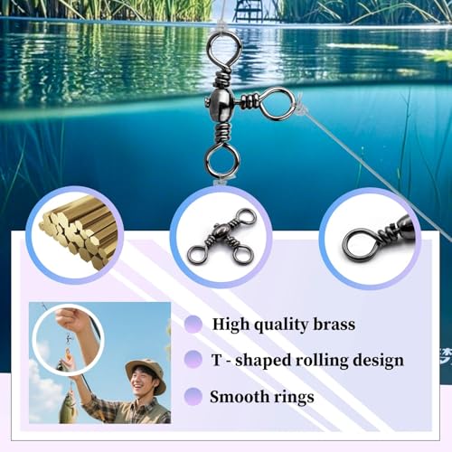 3 Way Fishing Swivels T-Turn Connector - 10# 35lbs, 25pcs