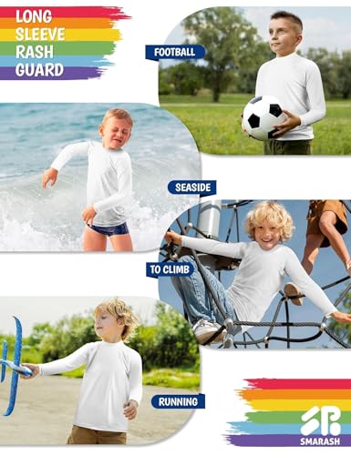 Smarash Boys Rash Guard Long Sleeve UPF 50+ Swim Shirt 5T White