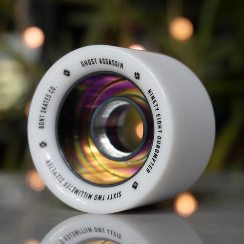 Bont Ghost Assassin Aluminum Hub Roller Skate Wheels, Indoor Jam & Speed, 62mm 98A, Set of 4 | White