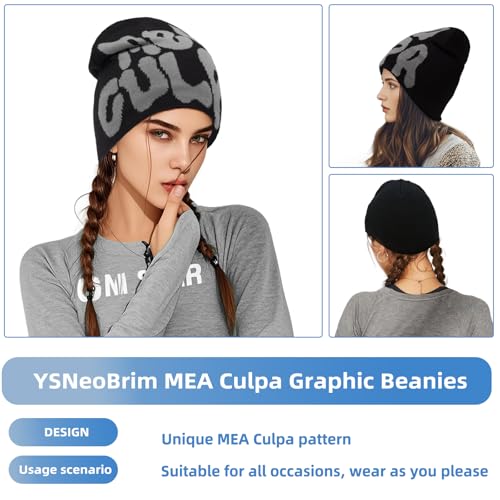 Y2K Beanie for Women & Men - Unique Pattern Design, One Size Black Grey