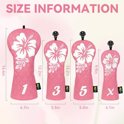Pink Golf Club Head Covers 4 Pack Set with Hibiscus Flowers for Women - Mytag