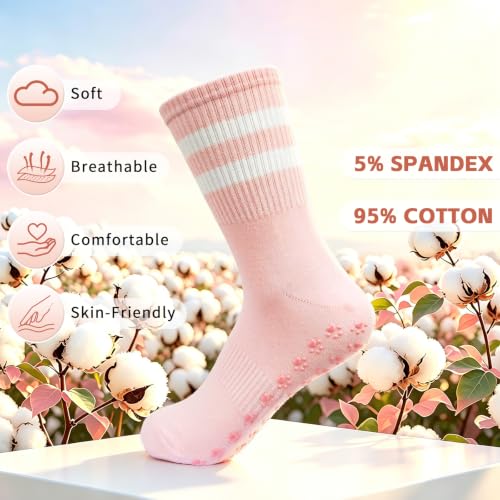 Non-Slip Pilates Socks with Grip - 4 Pairs, Stripe Colors