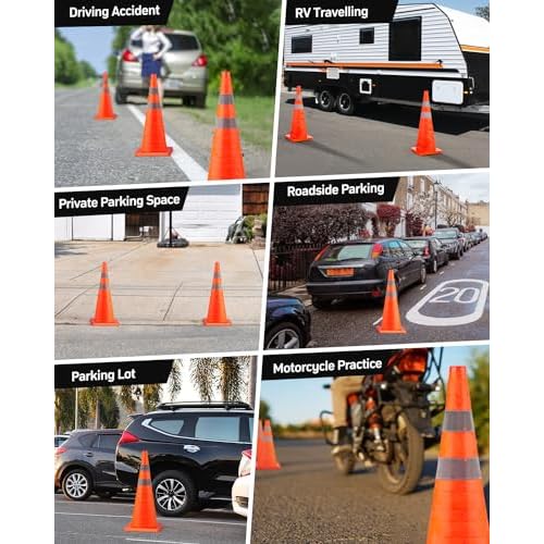 BATTIFE [2 Pack] 28 Inch Collapsible Traffic Safety Orange Cones, Multi Purpose Pop-up Cones and Reflective Collar, for Road Parking, Driving Practice