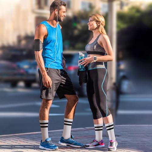 Ultrafun X-Large White Striped Crew Socks - Cotton Cushioned Athletic Sports Socks for Men Women Teens