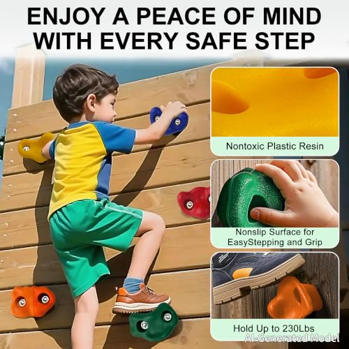 Kids Climbing Holds Set with Handles & Steering Wheel - Indoor & Outdoor Play Equipment