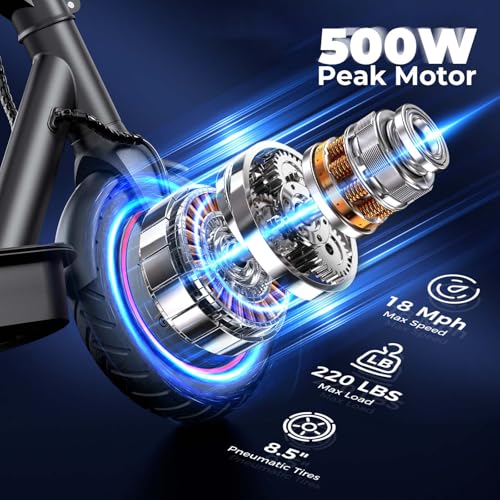 500W Electric Scooter for Adults with APP Control - 18 MPH, 8.5" Tires
