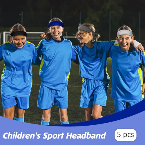 Sports Headbands for Kids - Moisture Wicking Sweatbands, 5 Pcs - Black, White, Gray & Blue