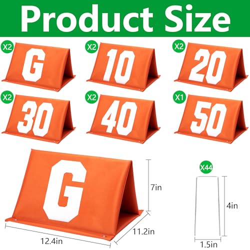 11 High Visibility Football Yard Markers Set with Carrying Bag