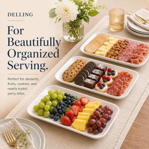 Dellling 16-Inch White Porcelain Serving Platter Set of 3 - Oven Safe Dinnerware