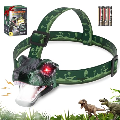 Dinosaur Headlamp for Kids - LED Flashlight with Roaring Sound - Green