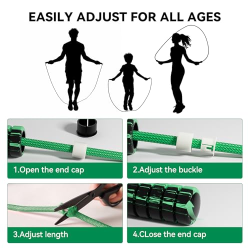 Fitmyfavo Green Adjustable Cotton Jump Rope for Fitness & Exercise