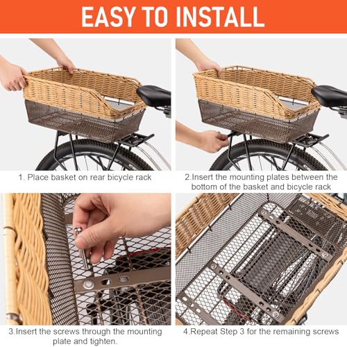 CXWXC Brown Rear Bike Basket - Hand-Woven Large Capacity Cargo Carrier