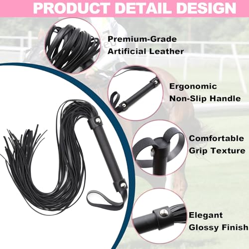24-Inch Black Riding Crop - Soft Multi-Tail Leather Whip