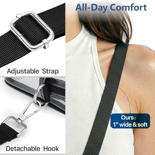Small Clear Stadium Bag with Web Strap - Packism Crossbody Purse for Events (Black Variant)