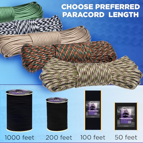 550 lb Reflective Paracord Rope - Black, 50 ft Utility Rope