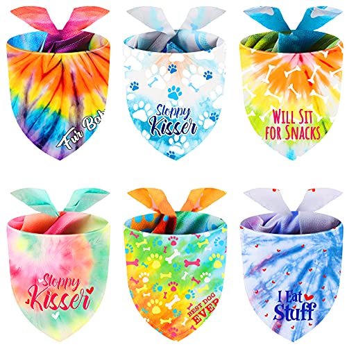 6 Pack Adjustable Tie Dye Dog Bandanas - Colorful Pet Scarves