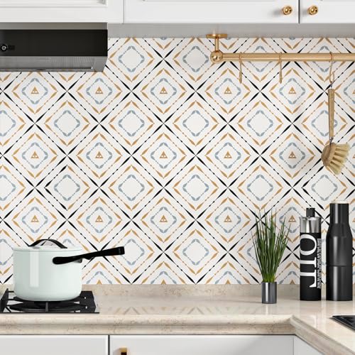 Kitchen Backsplash Geometric Wallpaper Diamond Self Adhesive Contact Paper for Countertops Vinyl White/Black/Gold Modern Accent Wall Paper Bathroom Living Room Walls Shelf Liner Cabinet