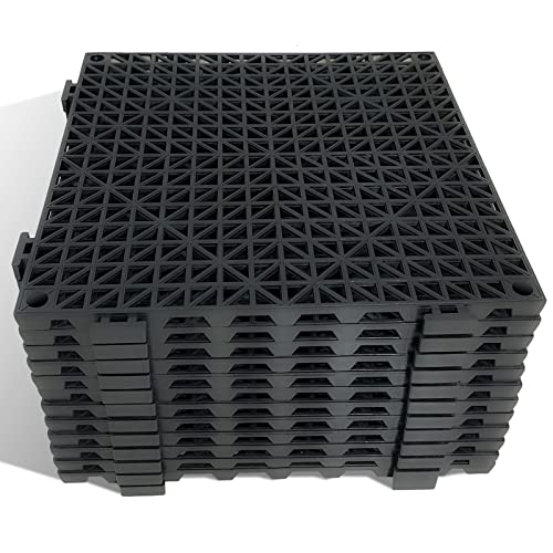 12 Pack Modular Interlocking Cushion 11.6" x 11.6" Rubber Mat Floor Tile Mats Drain Pool Patio Balcony Yard Pet Area Washer Pad(Black)