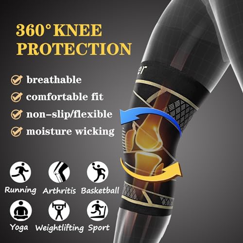 Adjustable Copper Knee Support Braces for Pain Relief (2 Pack)