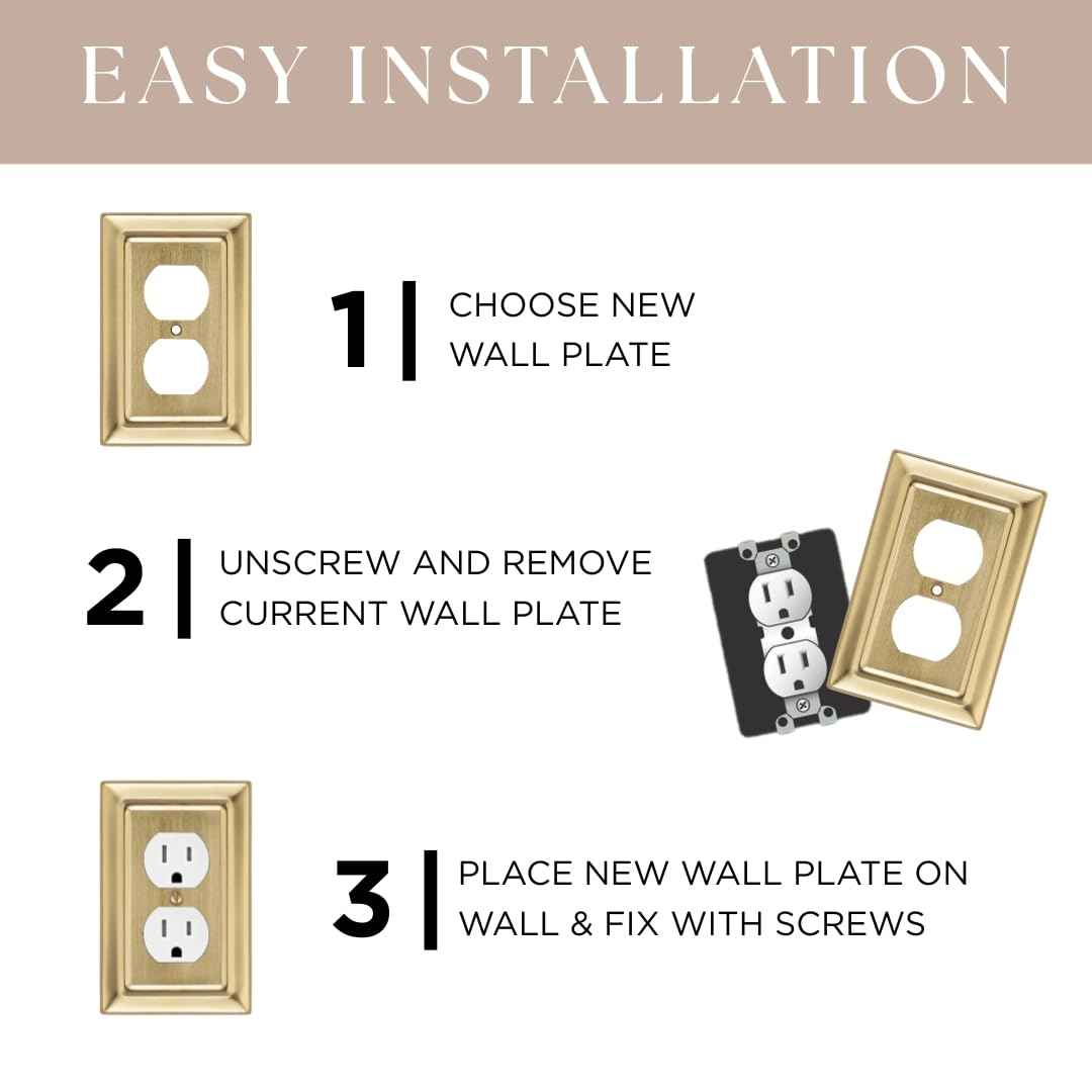 Monarch Abode 1-Gang Toggle Wall Plate, Architectural Metal Single Switch Wall Plate, Decorative Light Switch Cover Plate for Electrical Outlet, Brushed Gold, Pack of 2