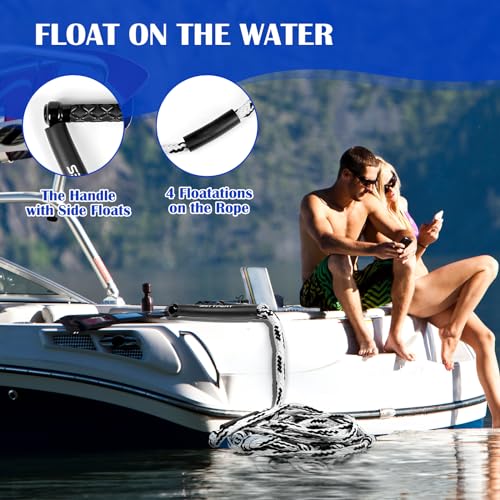 25ft Wakesurf Rope and Handle - Floating, Non-Slip Grip, White & Black