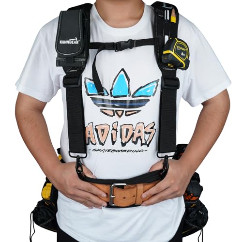 KUNN Tool Belt Suspenders Padded Construction Belt Harness with Gel Shoulder Strap Detachable Phone Holder,4 Tool Belt Loops