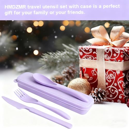 Wheat Straw Travel Utensil Set with Case - Purple