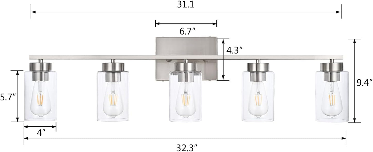 Modern 3-Light Bathroom Vanity Light in Brushed Gold with Clear Glass Shades