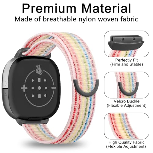 Soft Nylon Bands for Fitbit Ace LTE - Black+Pink Sand+Rainbow