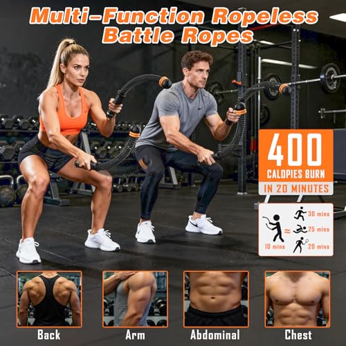 Ropeless Battle Rope - Cordless Fitness Rope with 8 Weight Rings - Black